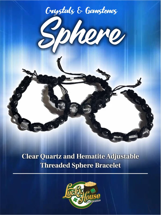 Clear Quartz and Hematite Adjustable Threaded Sphere Bracelet - Image 2