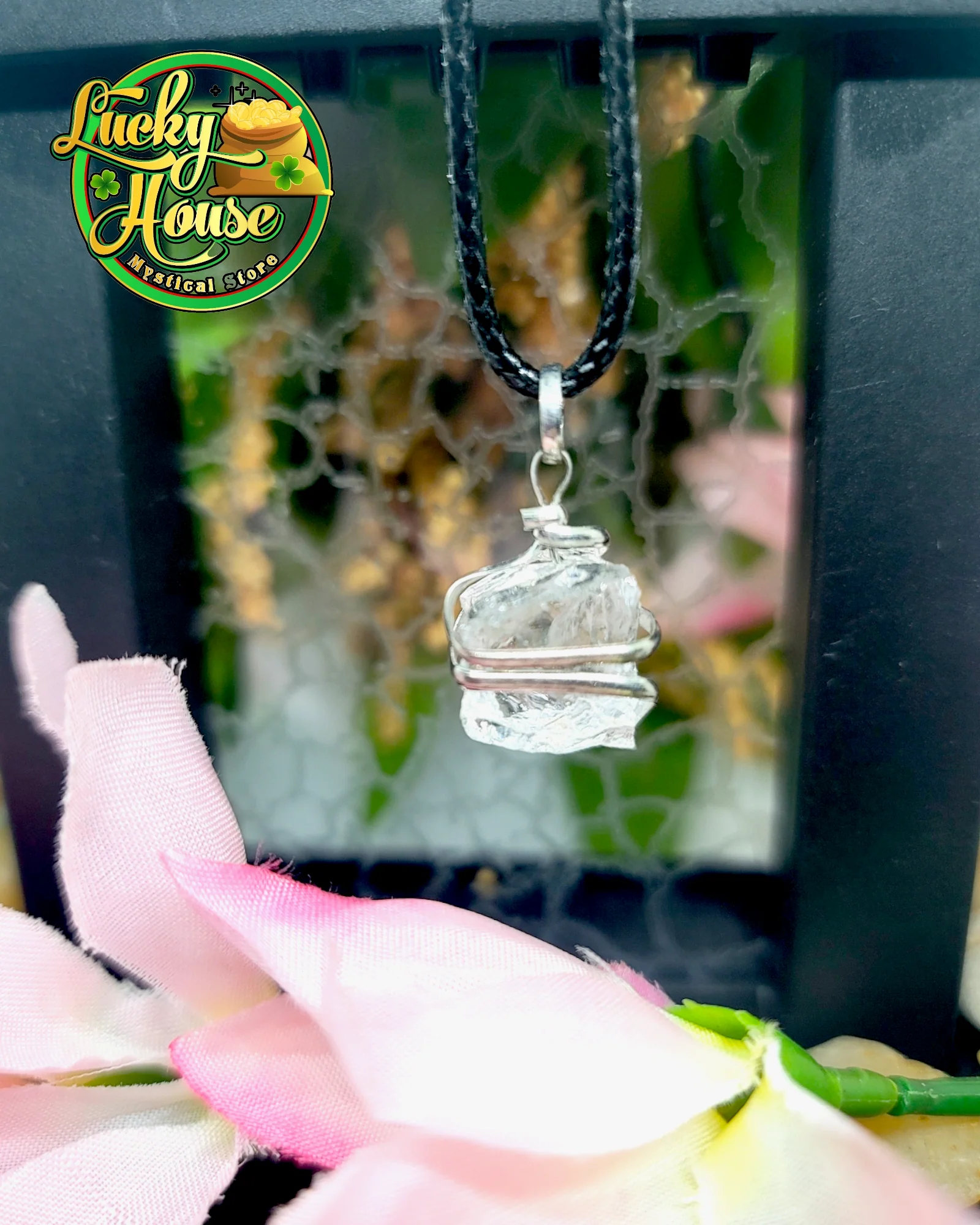 Clear Quartz Cube Wire Wrap Pendant - Image 2