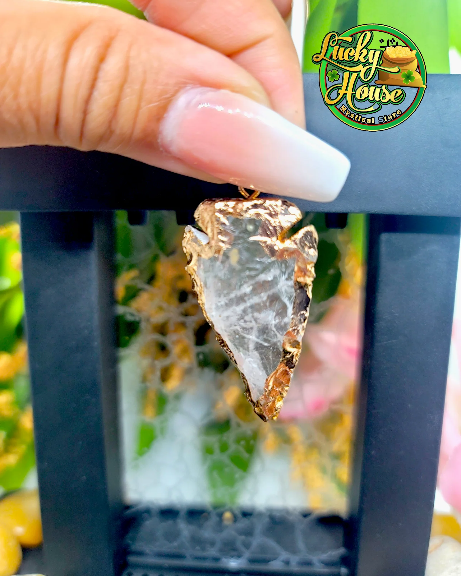 Clear Quartz Gold Arrowhead Pendant
