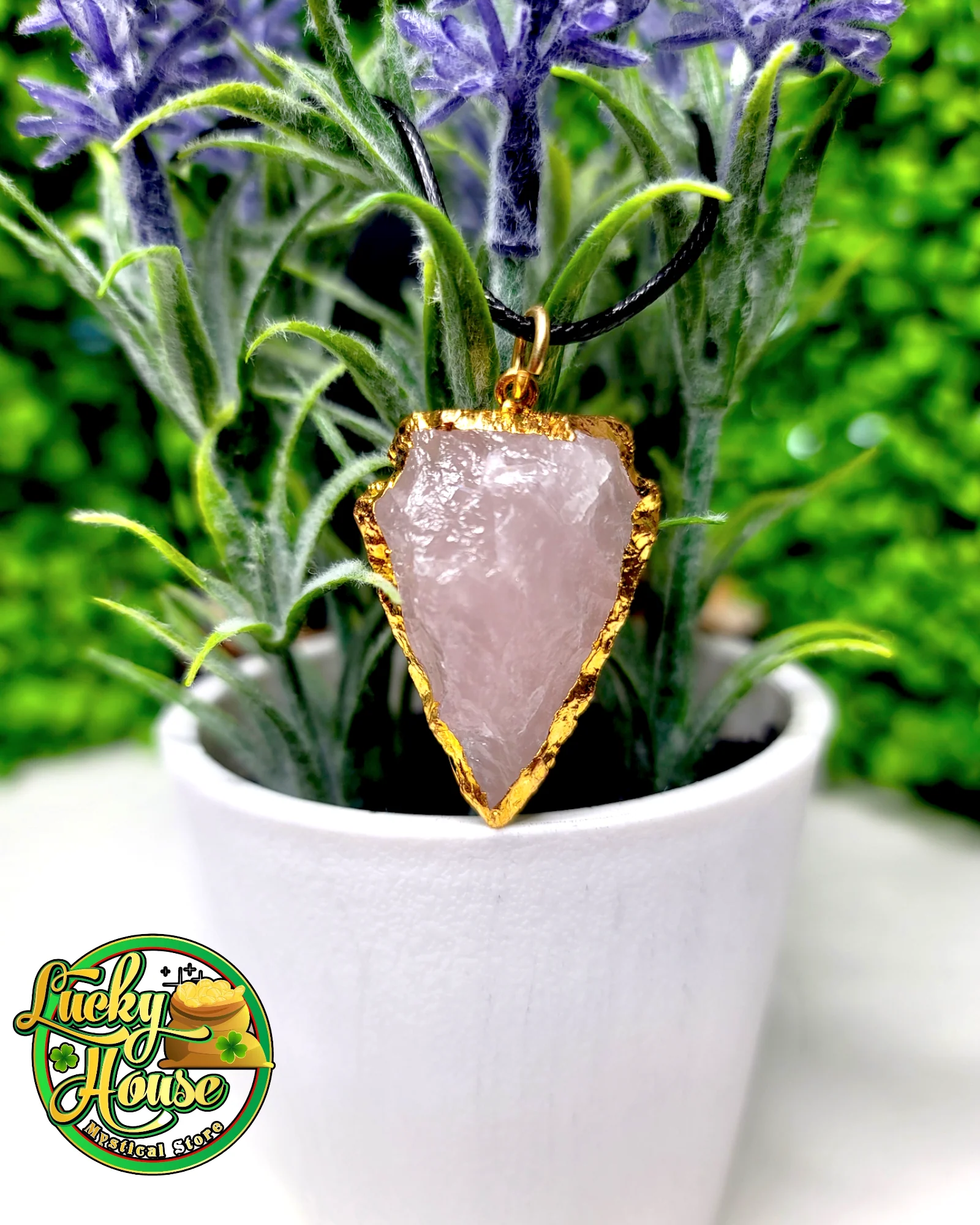 Rose Quartz Gold Plated Arrowhead Pendant - Image 2