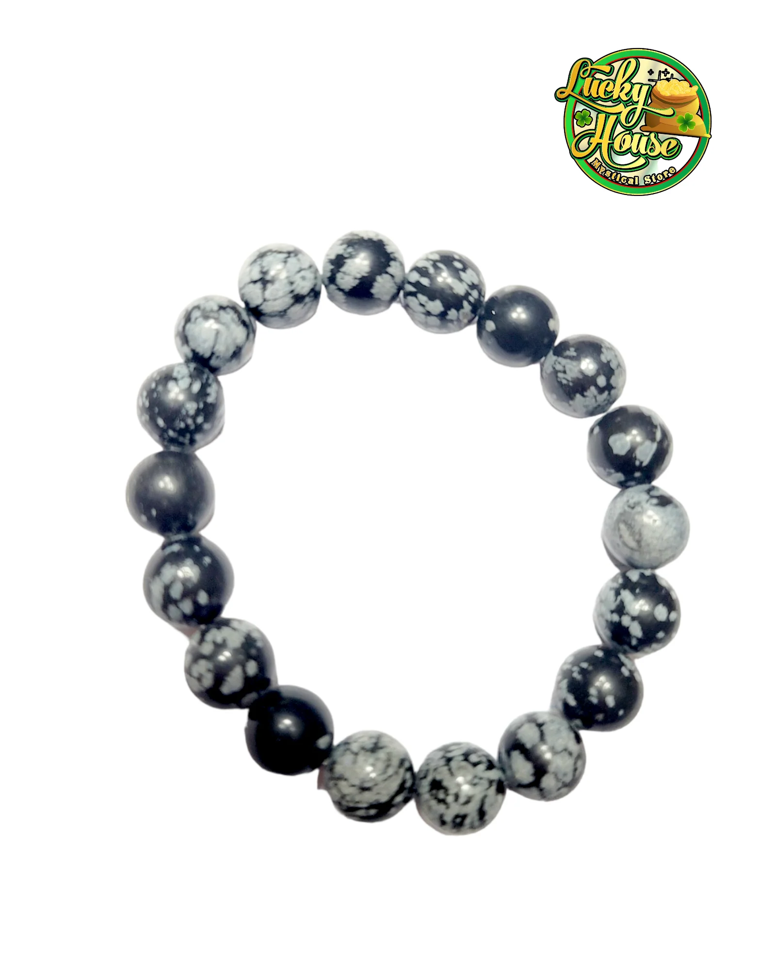 Snowflake Obsidian Sphere Bracelet 10mm - Image 2