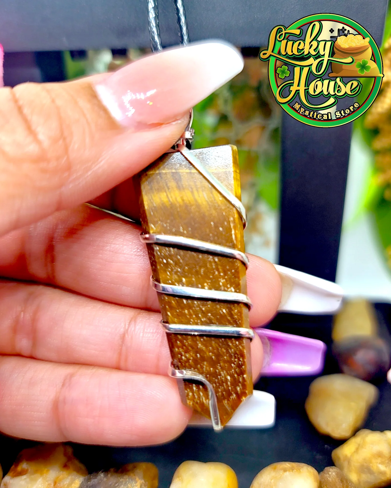 Tiger Eye Flat Wire Wrap Pendant - Image 2